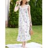 Ekouaer Nightgowns for Women Long Sleeveless Night Gown Victorian Nightdress Button Sleepshirt Soft Sleepwear S-XXXL(White Purple Floral)
