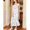 Ekouaer Nightgowns for Women Long Sleeveless Night Gown Victorian Nightdress Button Sleepshirt Soft Sleepwear S-XXXL(White Purple Floral)