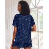 Ekouaer Pajamas Set for Women Short Sleeve Lounge Set 2 Piece Loungewear PJs Soft Cute Lightweight Sleepwear(Navy Blue Star)