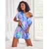 Ekouaer Pajamas Set for Women Short Sleeve Lounge Set 2 Piece Loungewear PJs Soft Cute Lightweight Sleepwear(Tie Dye Blue Purple Green)