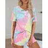 Ekouaer Pajamas Set for Women Short Sleeve Lounge Set 2 Piece Loungewear PJs Soft Cute Lightweight Sleepwear(Tie Dye Pink Yellow)