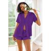 Ekouaer Pajamas Set for Women Short Sleeve Sleepwear Button Down Pjs Lounge Sets Soft Nightwear(Deep Purple)