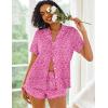 Ekouaer Pajamas Set for Women Short Sleeve Sleepwear Button Down Pjs Lounge Sets Soft Nightwear(Hot Pink Leopard)