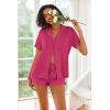 Ekouaer Pajamas Set for Women Short Sleeve Sleepwear Button Down Pjs Lounge Sets Soft Nightwear(Rose Red)