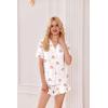 Ekouaer Pajamas Set for Women Short Sleeve Sleepwear Button Down Pjs Lounge Sets Soft Nightwear(Teddy Bear-white)