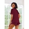 Ekouaer Pajamas Set for Women Short Sleeve Sleepwear Button Down Pjs Lounge Sets Soft Nightwear(Wine Red)