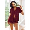 Ekouaer Pajamas Set for Women Short Sleeve Sleepwear Button Down Pjs Lounge Sets Soft Nightwear(Wine Red)