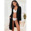 Ekouaer Robe for Women Ribbed Knit Bathrobe Soft Knee Length Kimono Robes Ladies Sleepwear with Pockets S-XXL(Black)