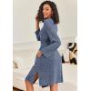 Ekouaer Robe for Women Ribbed Knit Bathrobe Soft Knee Length Kimono Robes Ladies Sleepwear with Pockets S-XXL(Blue)