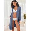 Ekouaer Robe for Women Ribbed Knit Bathrobe Soft Knee Length Kimono Robes Ladies Sleepwear with Pockets S-XXL(Blue)