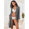 Ekouaer Robe for Women Ribbed Knit Bathrobe Soft Knee Length Kimono Robes Ladies Sleepwear with Pockets S-XXL(Dark Gray)
