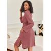 Ekouaer Robe for Women Ribbed Knit Bathrobe Soft Knee Length Kimono Robes Ladies Sleepwear with Pockets S-XXL(Dark Red)