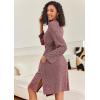 Ekouaer Robe for Women Ribbed Knit Bathrobe Soft Knee Length Kimono Robes Ladies Sleepwear with Pockets S-XXL(Wine Red)
