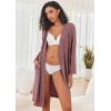 Ekouaer Robe for Women Ribbed Knit Bathrobe Soft Knee Length Kimono Robes Ladies Sleepwear with Pockets S-XXL(Wine Red)