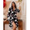 Ekouaer Robes for Women Knee Length Bathrobe Lightweight Kimono Robe 3/4 Sleeve Loungewear Soft Sleepwear with Pockets S-XXL(Floral Black)