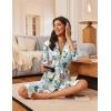 Ekouaer Robes for Women Knee Length Bathrobe Lightweight Kimono Robe 3/4 Sleeve Loungewear Soft Sleepwear with Pockets S-XXL(Floral Green)