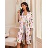Ekouaer Robes for Women Knee Length Bathrobe Lightweight Kimono Robe 3/4 Sleeve Loungewear Soft Sleepwear with Pockets S-XXL(Striped Wine Bottle)