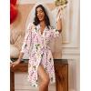 Ekouaer Robes for Women Knee Length Bathrobe Lightweight Kimono Robe 3/4 Sleeve Loungewear Soft Sleepwear with Pockets S-XXL(Striped Wine Bottle)