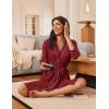 Ekouaer Robes for Women Knee Length Bathrobe Lightweight Kimono Robe 3/4 Sleeve Loungewear Soft Sleepwear with Pockets S-XXL(Wine Red)