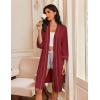 Ekouaer Robes for Women Knee Length Bathrobe Lightweight Kimono Robe 3/4 Sleeve Loungewear Soft Sleepwear with Pockets S-XXL(Wine Red)