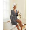 Ekouaer Robes for Women Knee Length Kimono Bathrobe 3/4 Sleeve Sleep Robe Cozy Sleepwear with Pockets S-XXL(Dark Gray)