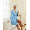 Ekouaer Robes for Women Knee Length Kimono Bathrobe 3/4 Sleeve Sleep Robe Cozy Sleepwear with Pockets S-XXL(Light Blue)