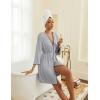 Ekouaer Robes for Women Knee Length Kimono Bathrobe 3/4 Sleeve Sleep Robe Cozy Sleepwear with Pockets S-XXL(Light Gray)