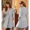 Ekouaer Robes for Women Knee Length Kimono Bathrobe 3/4 Sleeve Sleep Robe Cozy Sleepwear with Pockets S-XXL(Light Gray)
