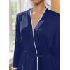Ekouaer Robes for Women Knee Length Kimono Bathrobe 3/4 Sleeve Sleep Robe Cozy Sleepwear with Pockets S-XXL(Navy Blue)