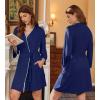 Ekouaer Robes for Women Knee Length Kimono Bathrobe 3/4 Sleeve Sleep Robe Cozy Sleepwear with Pockets S-XXL(Navy Blue)