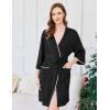 Ekouaer Robes for Women Ribbed Knit Bathrobe Soft Lightweight Knee Length Kimono Robe Ladies Sleepwear with Pockets S-XXL(Black)