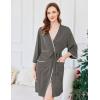 Ekouaer Robes for Women Ribbed Knit Bathrobe Soft Lightweight Knee Length Kimono Robe Ladies Sleepwear with Pockets S-XXL(Dark Grey)