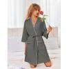 Ekouaer Robes for Women Ribbed Knit Bathrobe Soft Lightweight Knee Length Kimono Robe Ladies Sleepwear with Pockets S-XXL(Dark Grey)