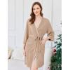 Ekouaer Robes for Women Ribbed Knit Bathrobe Soft Lightweight Knee Length Kimono Robe Ladies Sleepwear with Pockets S-XXL(Khaki)