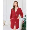 Ekouaer Robes for Women Ribbed Knit Bathrobe Soft Lightweight Knee Length Kimono Robe Ladies Sleepwear with Pockets S-XXL(Red)
