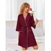 Ekouaer Robes for Women Ribbed Knit Bathrobe Soft Lightweight Knee Length Kimono Robe Ladies Sleepwear with Pockets S-XXL(Wine Red)