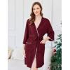 Ekouaer Robes for Women Ribbed Knit Bathrobe Soft Lightweight Knee Length Kimono Robe Ladies Sleepwear with Pockets S-XXL(Wine Red)