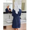 Ekouaer Robes for Women Short Knit Bathrobe Lightweight Kimono Robe Knee Length Loungewear S-XXL(Navy Blue)