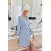 Ekouaer Robes for Women Short Knit Bathrobe Lightweight Kimono Robe Knee Length Loungewear S-XXL(Pale Blue)