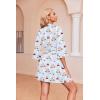 Ekouaer Robes for Women Waffle Knit Bathrobe Soft Lightweight Knee Length Loungewear S-XXL(Blue Stripe Teddy Bear)