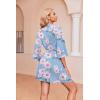 Ekouaer Robes for Women Waffle Knit Bathrobe Soft Lightweight Knee Length Loungewear S-XXL(Floral White Pink)