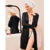 Ekouaer Robes for Women Waffle Knit Hooded Bathrobe Lightweight Robe Soft Knee Length Sleepwear with Pockets(Black)