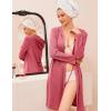 Ekouaer Robes for Women Waffle Knit Hooded Bathrobe Lightweight Robe Soft Knee Length Sleepwear with Pockets(Gray Purple)