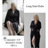Ekouaer Satin Robes for Women Long Sleeve Silk Bathrobe Soft Lightweight Full Length Sleepwear Bridesmaid Wedding Party Robes(Black)