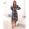Ekouaer Satin Robes for Women Long Sleeve Silk Bathrobe Soft Lightweight Full Length Sleepwear Bridesmaid Wedding Party Robes(Black Floral)
