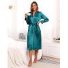 Ekouaer Satin Robes for Women Long Sleeve Silk Bathrobe Soft Lightweight Full Length Sleepwear Bridesmaid Wedding Party Robes(Blue Green)