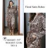 Ekouaer Satin Robes for Women Long Sleeve Silk Bathrobe Soft Lightweight Full Length Sleepwear Bridesmaid Wedding Party Robes(Leopard)
