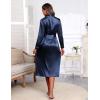 Ekouaer Satin Robes for Women Long Sleeve Silk Bathrobe Soft Lightweight Full Length Sleepwear Bridesmaid Wedding Party Robes(Navy Blue)