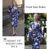 Ekouaer Satin Robes for Women Long Sleeve Silk Bathrobe Soft Lightweight Full Length Sleepwear Bridesmaid Wedding Party Robes(Navy Floral)