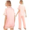 Ekouaer Silk Pajamas for Women Set Satin Pjs Soft Short Sleeve Button Down Sleepwear 3 Piece Loungewear S-XXL(A-pink)